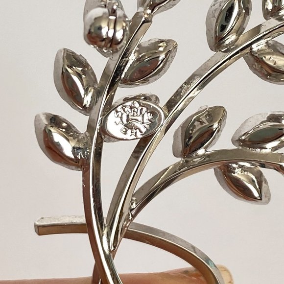 Star Art Retro Crystal Rhinestone Silver Leaf Spray Brooch Pin Marked Sterling - Picture 7 of 8
